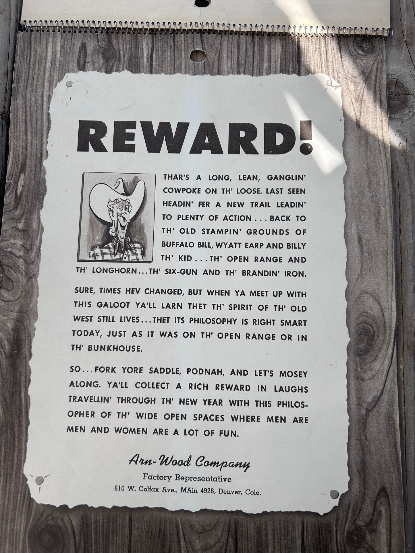 1949 Don Stockton art calendar for Arn-Wood Company Denver